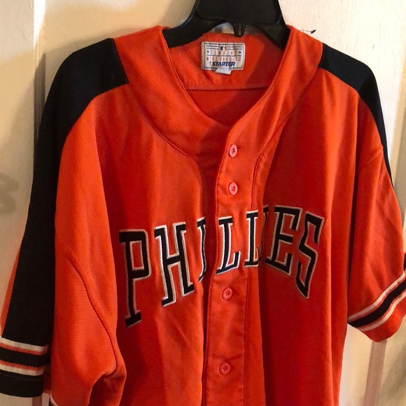 Vintage Starter MLB Philadelphia Phillies Orange Jersey 90’s 2XL Made In Korea - Picture 1 of 8